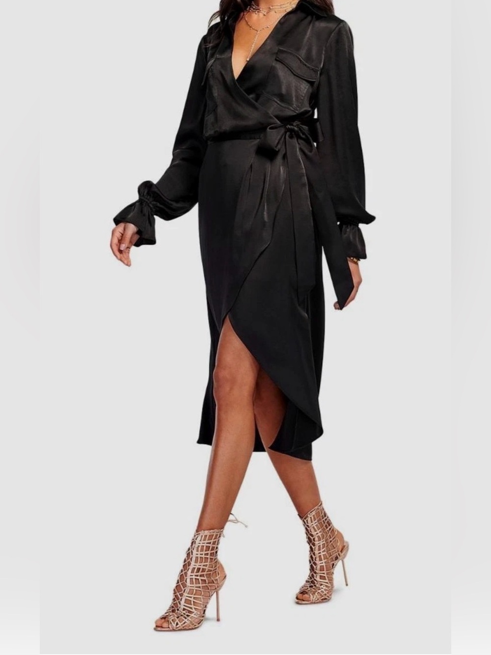 Ramy Brook New York Black Satin Wrap Dress – Size 0